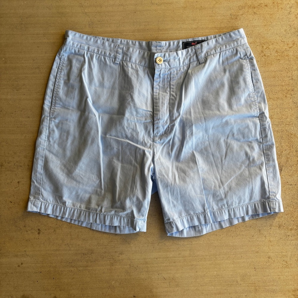 Vineyard Vines Mens 38 Light Blue 7 Inch Breaker Shorts Cotton Twill Flat Front